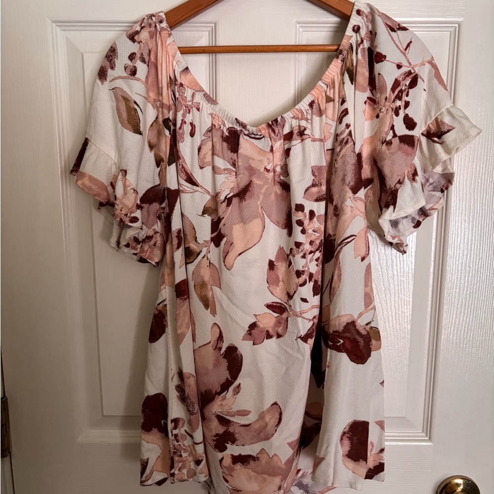 Knox Rose Floral Off-Shoulder Tunic in Blush and Mauve